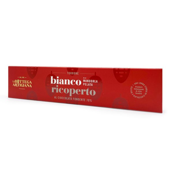 Torrone bianco alla mandorla pelata ricoperto al cioccolato